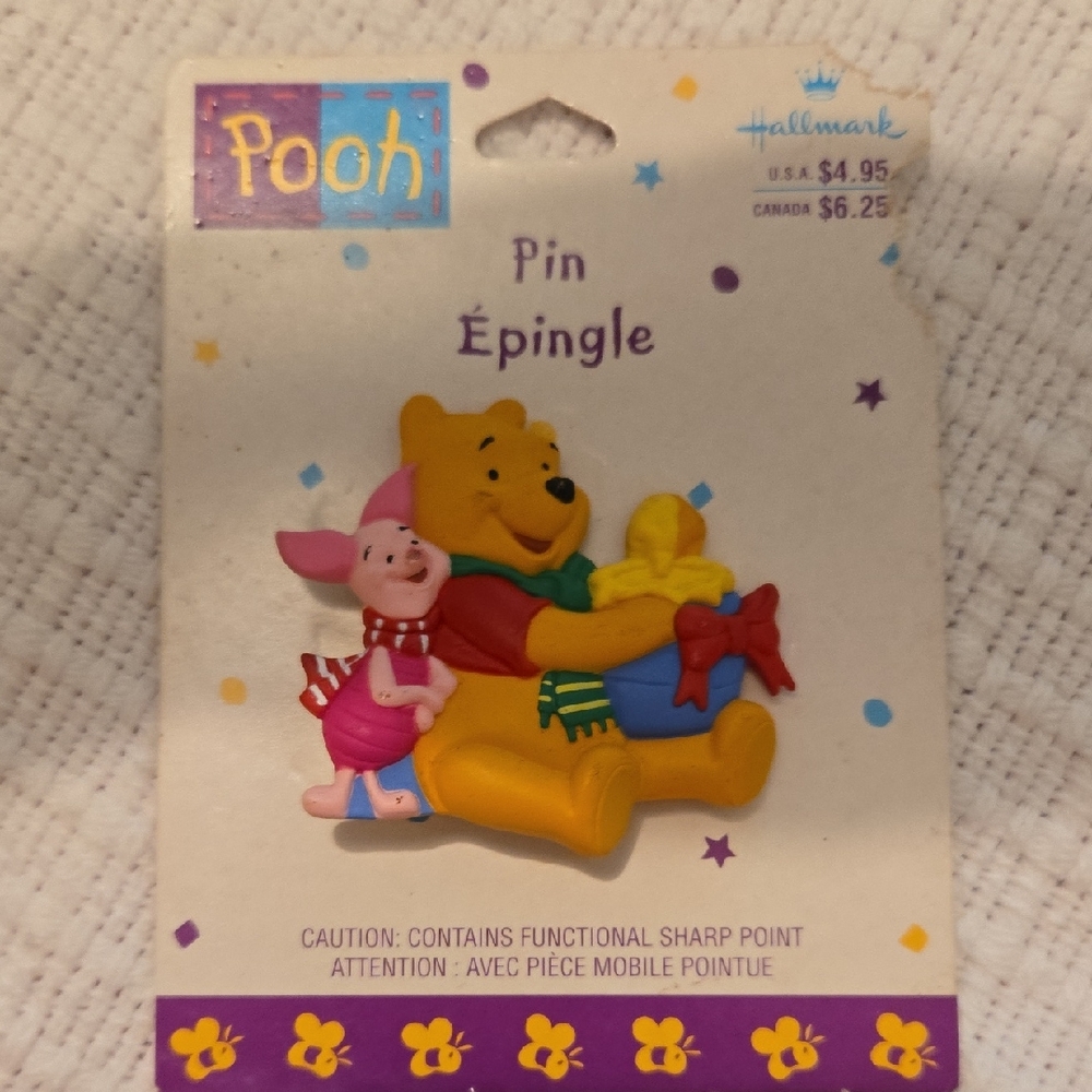 Vintage allmark Pooh and Piglet Colorful Christmas Pin